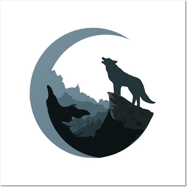 The Wolf who loves the moon Wall Art by psanchez